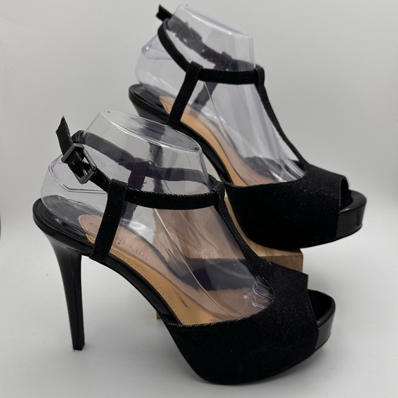 Gianni Bini Women’s Stiletto Heel T-strap Open Toe Heels Size 8.5 Sparkly Black - Picture 1 of 6